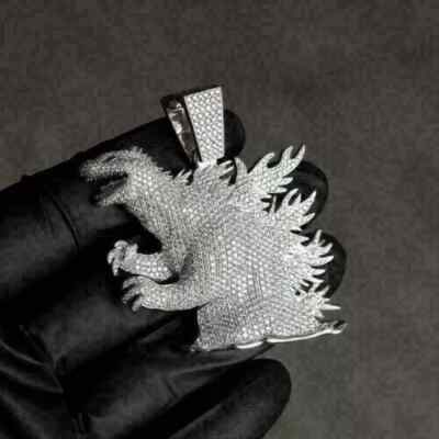 4Ct Lab Created White Diamond Godzilla Charm Pendant in 14K White Gold Plated-image