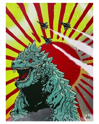 18 x 24 Original Godzilla Painting inspired by Banksy Picasso Warhol-image