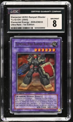 Yugioh! CGC 8 NM/MINT Elemental Hero Rampart Blaster EEN-EN033 1st Ed. ULTRARARE-image
