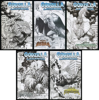 Godzilla Legends Comic Set 1-2-3-4-5 Lot Arthur Adams Black & White Cover Art-image