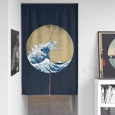 SPLIT CURTAIN Japanese Great Waves Godzilla Kraken Noren Doorway SPANKER SPACE-image