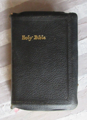 '45 Holy BIBLE Leather King James Version Old & New GILT Thumb Tab MAPS National-image