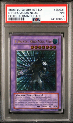 PSA 7 E-Hero Aqua Neos POTD-EN031 Ultimate Rare 1st Edition YuGiOh Euro Print-image