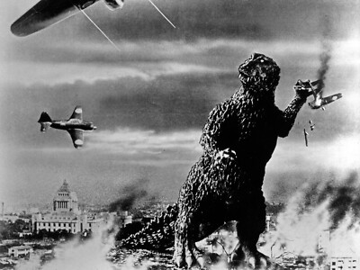 11060.Decor Poster..Vintage Interior wall design.B&W photograph.Godzilla movie-image