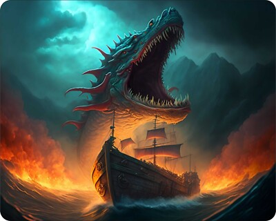 Godzilla Attacks Ship AI Design  Novelty Mouse Pad Stunning-image
