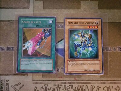 YUGIOH ELEMENTAL HERO SPARKMAN DP1 COMMON + SPARK BLASTER CRV RARE UNLIMITED LP-image