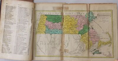 1841 antique MASSACHUSETTES MAP in HISTORY EVERY TOWN 200 engravings OWN HACKER-image