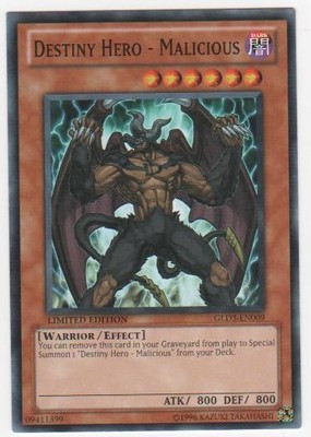 4x Near Mint Destiny Hero - Malicious - GLD3-EN009 - Common - Limited Edition - -image