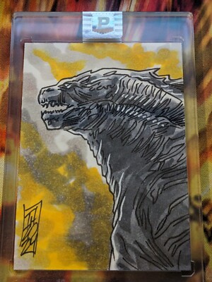 Godzilla Sketch Card By Tom Hodges One Of One With COA Authentic 1:1 -image