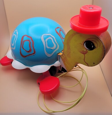 Vintage 1967 Fisher Price Chiming Turtle Pull Toy with Moving Feet & Sound -image