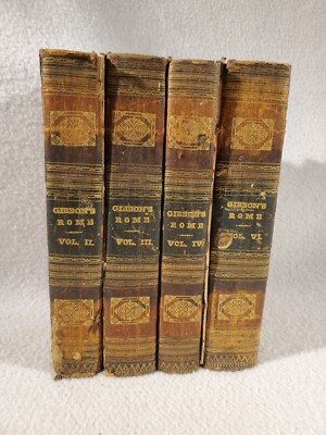 Antique 1826 Leather Decline & Fall of Roman Empire Gibbon ~ 4 of 6 w/ Italy Map-image