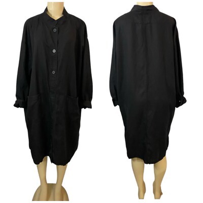 Eileen Fisher Tencel Linen Long Jacket Size M/L Black Button Down Retro Goth-image