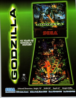 Godzilla Pinball Machine FLYER Original 8.5