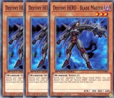 Yugioh - Destiny HERO Blade Master x 3 - 1st Edition NM - Free Holographic Card-image