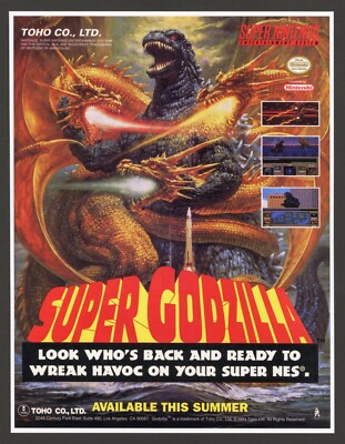 Super Godzilla SNES Super Nintendo 1993 Game Promo Ad Art Print Poster - Glossy-image