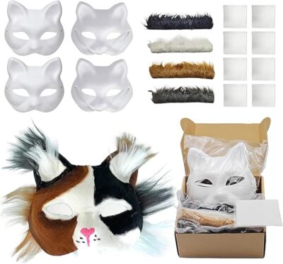 Therian Masks with Fur and Eye Mesh, 4-PCS Cat Set for Kids' Arts &... -image