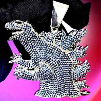 2Ct Round Lab Created Sapphire Godzilla Pendant 14K White Gold Plated 18