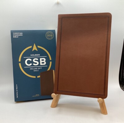 HOLMAN CSB Deluxe Gift Bible Brown Leather Touch Red Letter Maps Dictionary-image