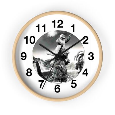 Godzilla and Son Godzuki Return With Vengence Wall Clock All Wood Frame Monsters-image