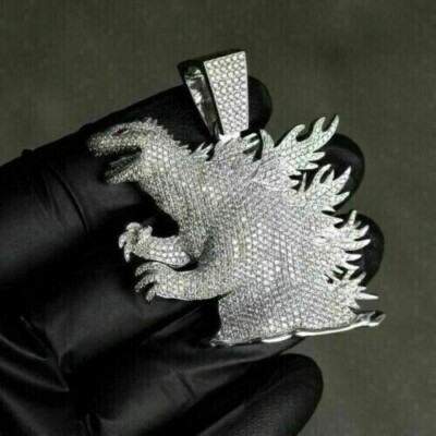 3Ct Lab Created White Diamond Godzilla Charm Pendant in 14K White Gold Plated-image