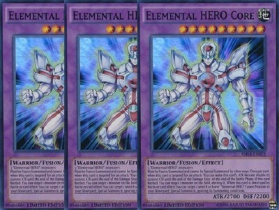 Yugioh Elemental HERO Core x 3 - Limited Edition Super Rare NM - Free Holo Card-image