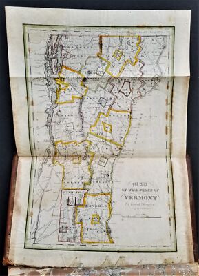 1842 antique VERMONT HISTORY with COLOR MAP native american indian natural union-image