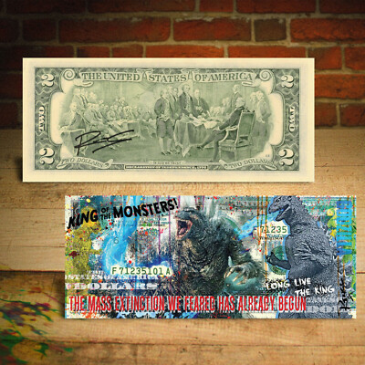 GODZILLA $2 U.S. Bill Pop Art SIGNED by Artist Rency with Holder-image