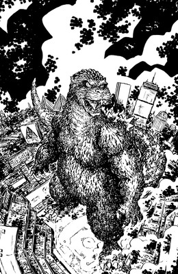 Godzilla Vs. America: Boston Variant 1:25 (Lonergan B&W Full Art) 6/9/25 PRESALE-image