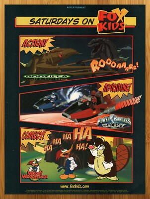 1999 Godzilla/Power Rangers Lost Galaxy/Woody Woodpecker Print Ad/Poster TV Art-image