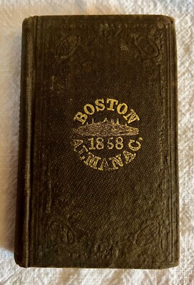 1858 Boston Almanac - Brown Leather Cover Historic New England Vintage-image