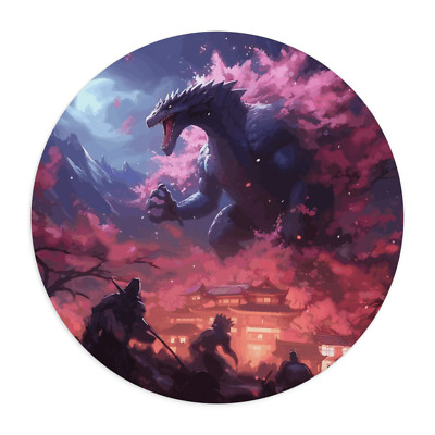 Godzilla Japan Mousepad - 7.5 inch circle mat - Japanese Kaiju Blossom-image