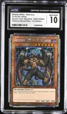 Destiny Hero - Malicious *CGC GEM MINT 10* RA03-EN001 *POP 1* Plat Secret Rare-image