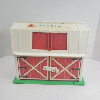 Vintage 1968 Fisher Price Little People Play Family Farm Barn Door Sound Works-image