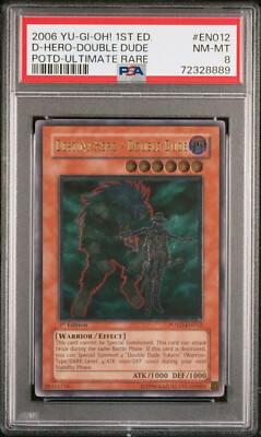 YUGIOH 1ST ED POTD-EN012 DESTINY HERO-DOUBLE DUDE ULTIMATE PSA 8 NM #72328889-image