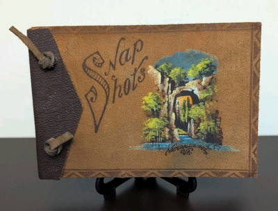 Antique Colored Leather Bound Photo Album Natural Bridge Virginia 1920s 6x4-image