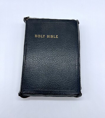 Vintage Holy Bible KJV American Bible Society Zipper  Red Edges Maps Leather-image