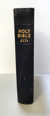 Vintage KJV Holy Bible with Maps American Bible Society c. 1954 Leather Cover-image