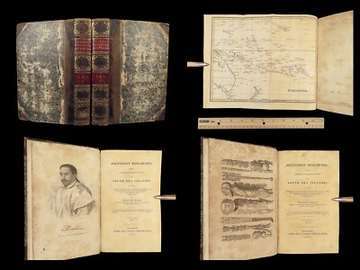 1829 POLYNESIA 1ed Missionary Ellis TAHITI South Pacific Hawaii Islands MAP 2v-image