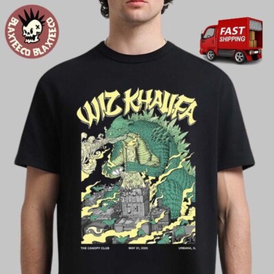 Wiz Khalifa Urbana Illinois 2025 Poster Godzilla Smoking Some Weed Artwork Shirt-image
