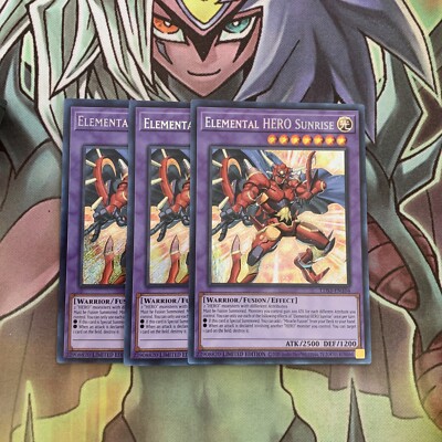 LDS3-EN104 x3 Elemental HERO Sunrise Secret Rare Excellent Condition Yugioh-image