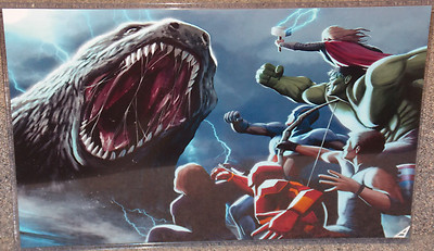 Godzilla vs The Avengers Glossy Art Print 11 x 17 In Hard Plastic Sleeve-image