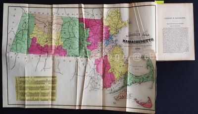 1874 antique 17x24 handcolored MASSACHUSETTS MAP 577pg STATE HISTORY illus nason-image