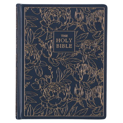 KJV Large Print Note-taking Bible, Faux Leather Hardcover w/Ribbons, Navy w/Gold-image