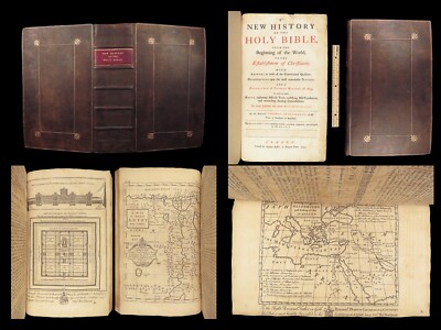 1744 Holy BIBLE & History Illustrated Thomas Stackhouse Maps HUGE-image