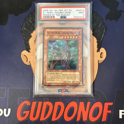 PSA 9 MINT 2006 YU-GI-Oh! POTD DESTINY HERO-DOUBLE DUDE EN012 1st Edition-image