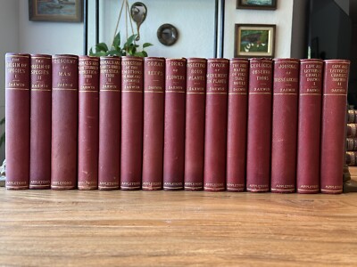 Charles Darwin Complete Works 1897-1898, 1/4 leather books, fold out maps-image
