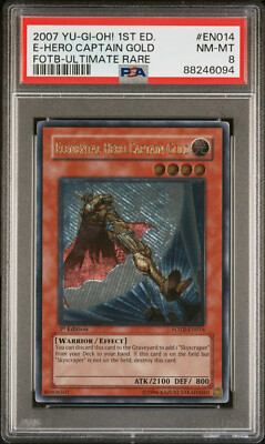YUGIOH 1ST ED FOTB-EN014 ELEMENTAL HERO CAPTAIN GOLD ULTIMATE PSA 8 NM #88246094-image
