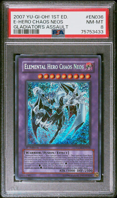 2007 YUGIOH 1ST GLAS-EN036 ELEMENTAL HERO CHAOS NEOS SECRET PSA 8 NM #75753433-image