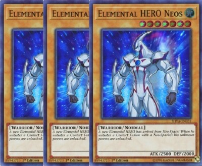 Yugioh - Elemental HERO Neos x 3 - 1st Edition - Super Rare NM - Free Holo Card-image