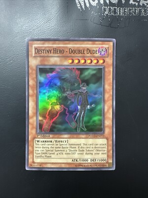YUGIOH DESTINY HERO DOUBLE DUDE SUPER RARE POTD-EN012 1ST EDITION -image